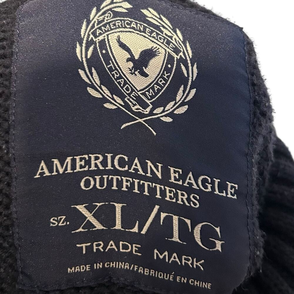 American Eagle Blue White Knit Sweater Men Sz XL Shawl Collar Winter Cabin Style - Picture 7 of 16